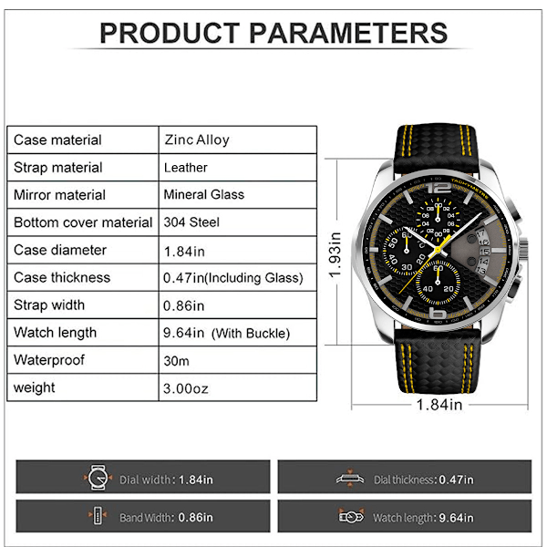Herrar Klockor Läderband Sport Mode Klänning Casual Analog Kvarts Chronograph Fader Presenter Armbandsur, Urtavla diameter 46mm