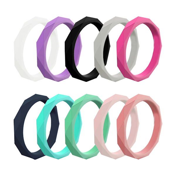 Silikonbröllopsring för kvinnor, 10-pack tunna och flätade gummiband, trendigt, färgglatt, bekväm passform, hudvänligt