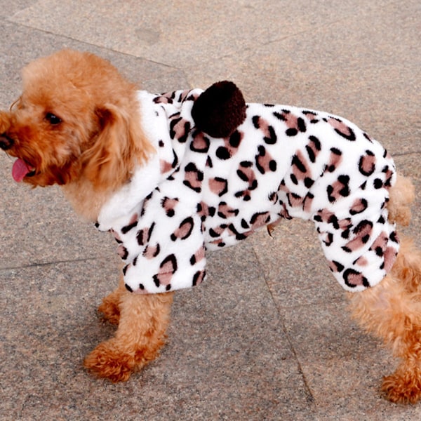 Husdjurskläder Husdjur korallfleece hund leopardmönster fyrfota kläder Hund varm bomull vadderade kläder