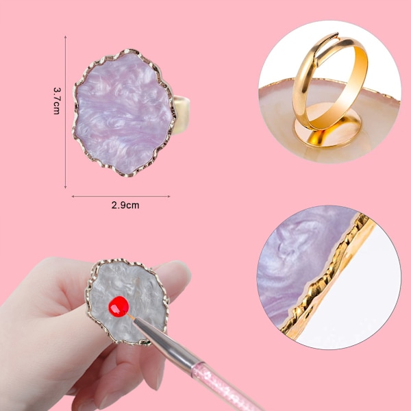 3 st Resin Nagelkonstpaletter med Justerbara Fingerringar, Ritning Nagel Färgpalett Nagelkonstverktyg