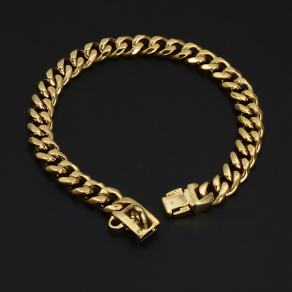 Halsband i guldkedja för hundar, 14 mm kubansk kedja med säkerhetslås