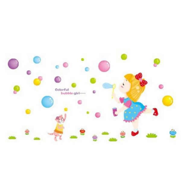 Cartoon Bubble Girl Väggdekal klistermärke färgglada barnrum