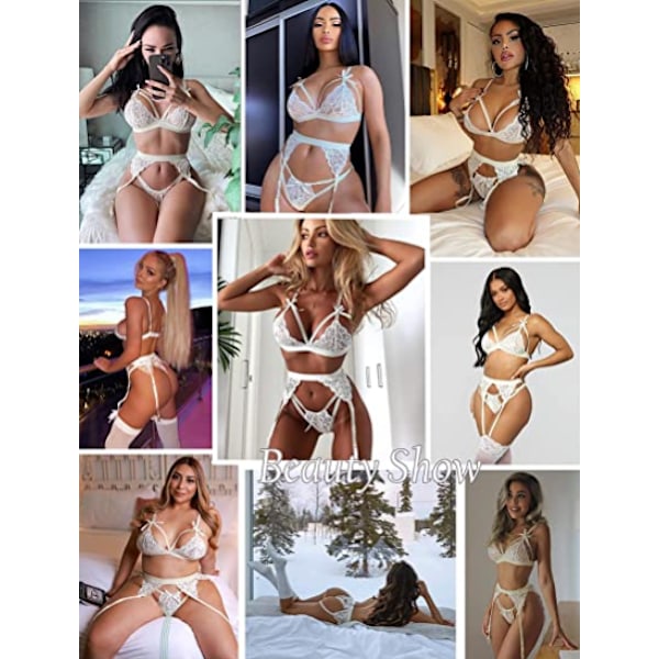 Naisten Pitsi-Lingerie Setti, Rinta- ja Vyötärönauha Babydoll Bodysuit, Garter-Vyöllä
