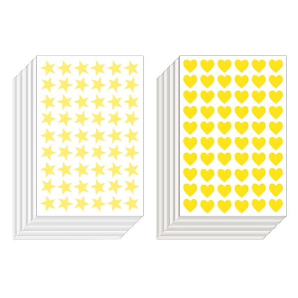 1080 stk., Stjerne- og Hjerteklistermærker, til Dekoration Farvede Etiketter Hjerter til Kunst, Festartikler og Scrapbooking