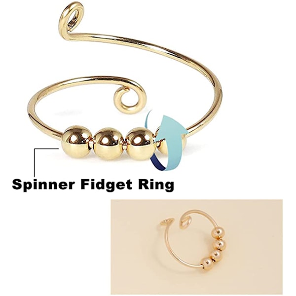 2 stk Justerbare Angstringer for Kvinner med Perler, Stresslindrende Ring, Spinner Ring, Meditasjonsring