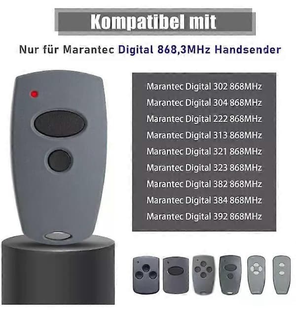 2X Garasjeportåpner Fjernkontroll for Marantec D302/D304-868, D321/D323-868, 868.3MHz