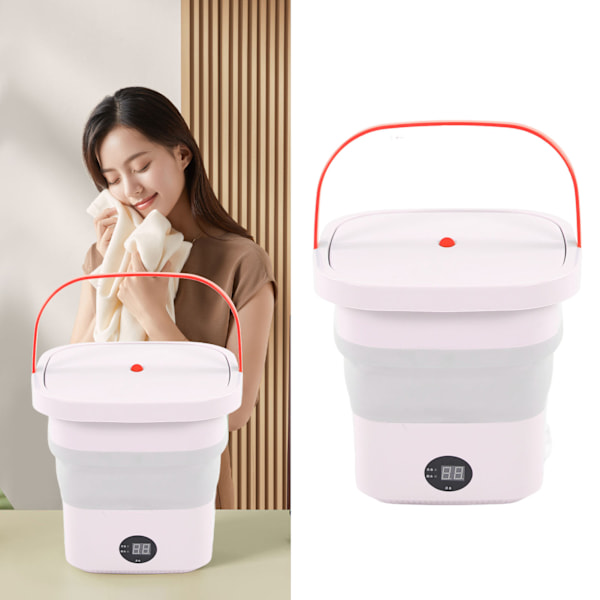 Mini Portable Bucket Washer 6L Foldable Automatic Washing Machine with LCD Panel Display for Drom RV Travel Apartment 100 to 240V Pink EU Plug