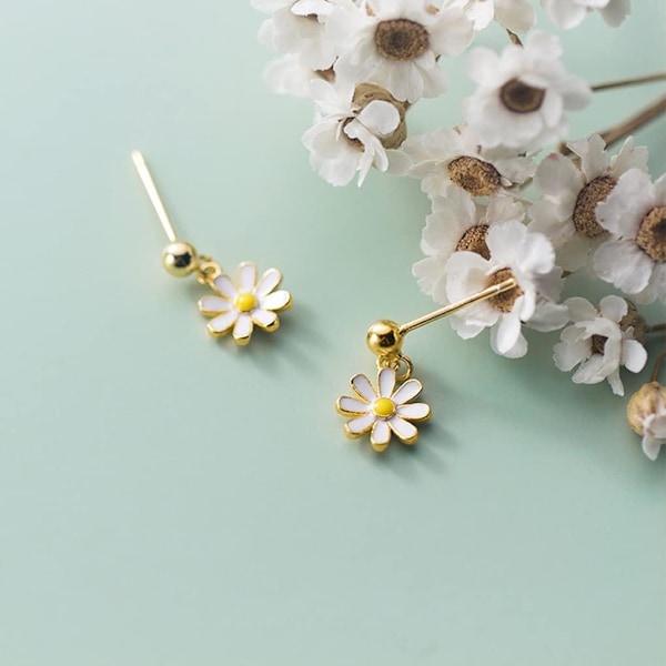 Sølv Daisy Øredobber Henger for Kvinner Jenter Liten Blomst Drop Øredobb Mini Ball Stud Øredobb
