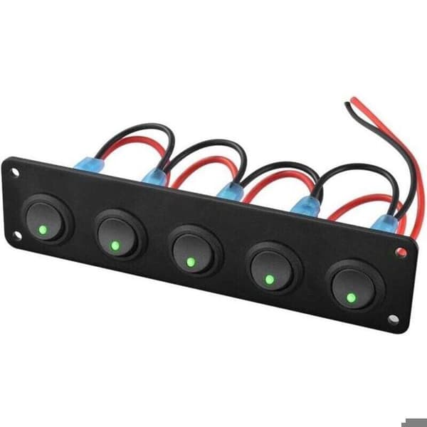 LED vippebryterpanel - LUSKYKA® - 5-veis - 12-24V - Grønn LED - For biler, båter og maritim bruk