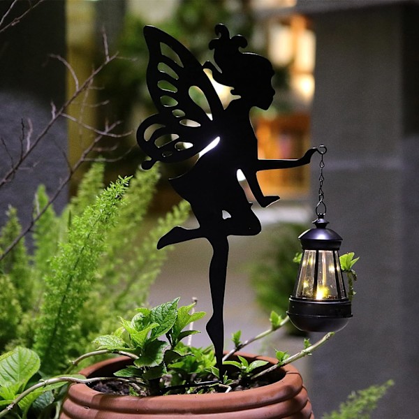 Solar Garden Stake Lights – 2-pack Metal Fairy Hängande lykta Solar Utomhus Trädgårdsdekoration Silhuett Ljus Stake Trädgård Dekorativ Stake