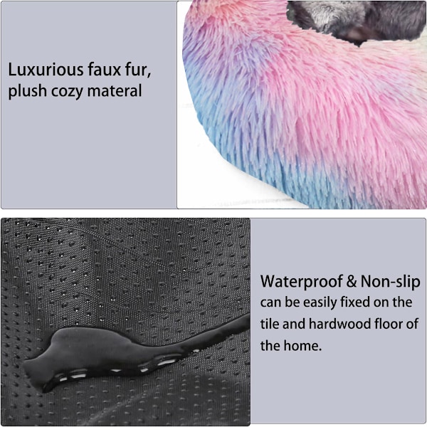 Plush Dyrebed, Donut Hundebed til Små Hunde, Rundt Hundebed, Blødt Fuzzy Rolig Bed til Hunde & Katte, Behagelig Kattebed, Ydre Diameter 40cm