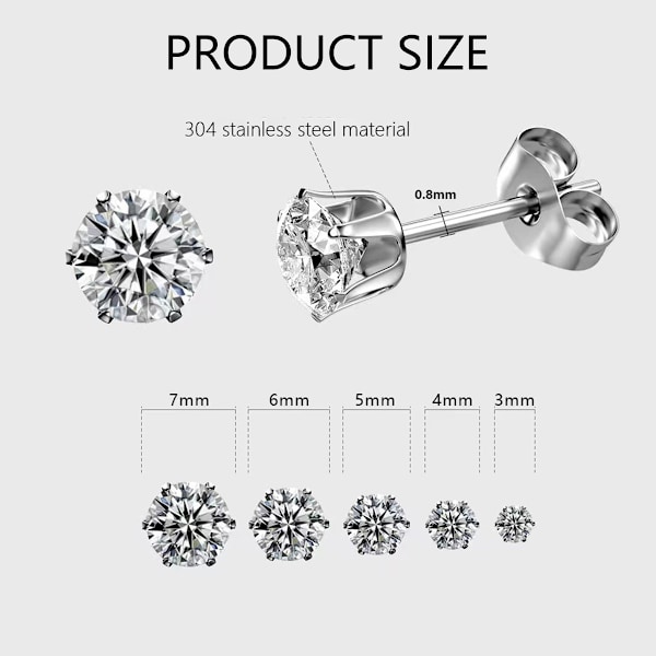 Dames 14K Guldbelagte CZ Stud Øreringe Simulerede Diamant Runde Cubic Zirconia Øre Stud Sæt (5 Par)