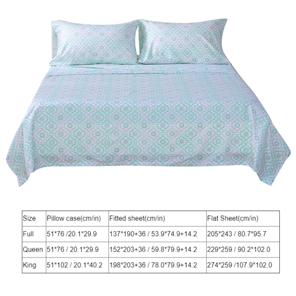 4-pack 100% Polyester Sängkläder med Blommönster - Lakan, Överdrag & Kuddfodral (King)