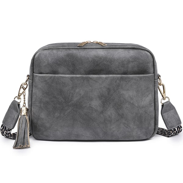 Axelremsväska i Läder för Kvinnor, Crossbodyväska, Kameraväska, Handväska, Cross Body Plånbok, Axelremsväska, Liten, Tre Blixtlås, Veganläder, Bred Rem
