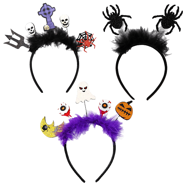 3 st Halloween Bat Hårband Svarta Bat Hårband med Paljetter för Halloween Cosplay Party Kostymtillbehör