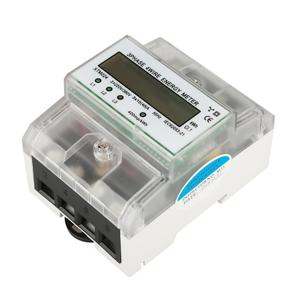 Digital LCD 3-fas 4-tråds DIN-skena Elmätare Elektronisk KWh-mätare (10(40)A)