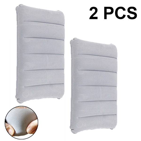 Uppblåsbar Kudde, 2-pack Komprimerbar Kudde Bekväm Uppblåsbar Kudde med Flockning för Sovning Ergonomiskt Nacke- & Ländryggsstöd för Camping Kontor