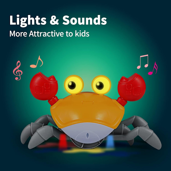 Krabba som kryper och känner av, Magläge-leksak för bebisar, Interaktiv leksak som går och dansar med musik, ljud och ljus, Rolig födelsedagspresent för spädbarn, pojkar och flickor