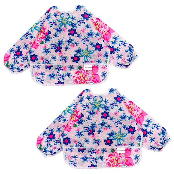 2-pack Långärmad Babysallad | Vattentäta Babysallad med Fickor | Småbarnssallad med Ärmar och Smulhållare