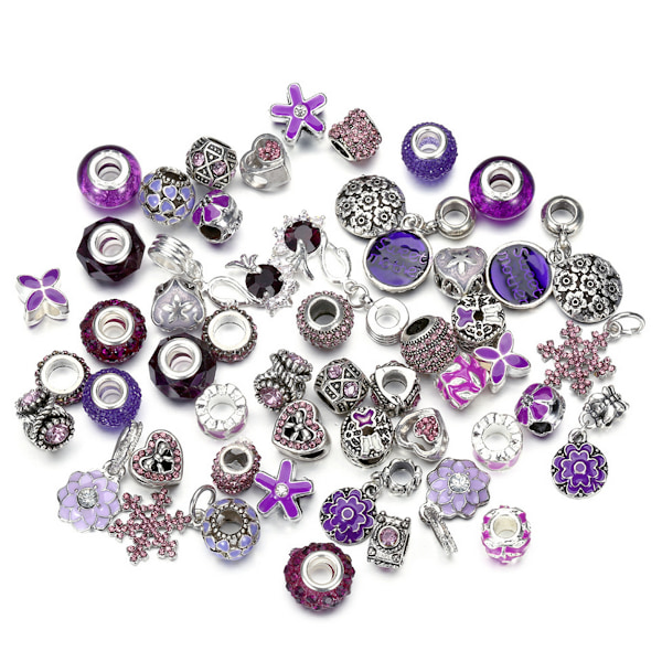 Pakke med 50 europæiske perler, perler med stort hul, rondelle-afstandsperler, blandet, assorterede farver til charms-armbånd
