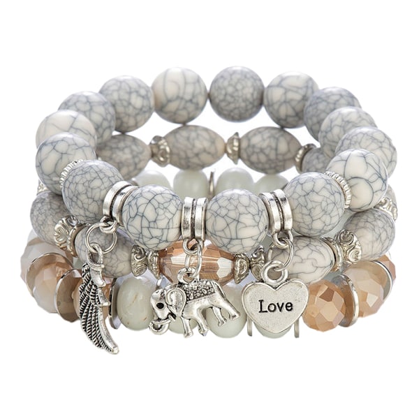 Enkel Bohemisk Pärl-Elefantvingar Kärlek LOVE Mönster Boll Armband Armband