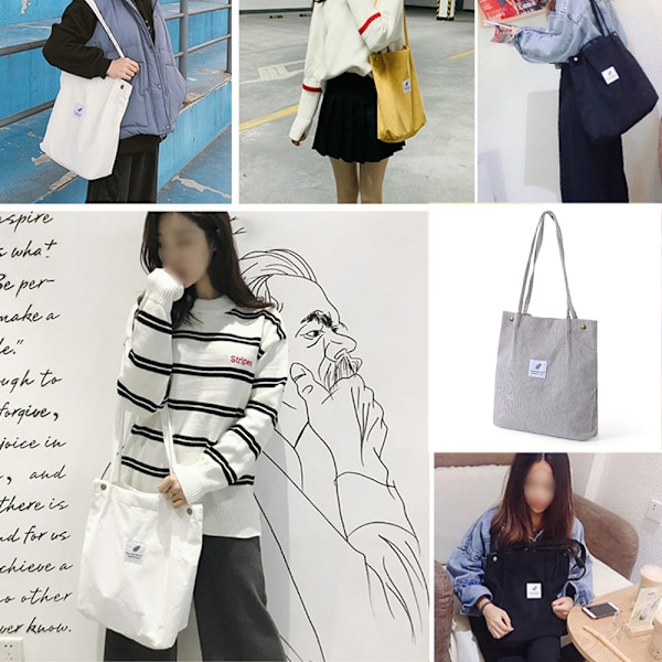 Corduroy Canvas Väska Handväska Litterär Joker Axelväska Campus Tote Väska
