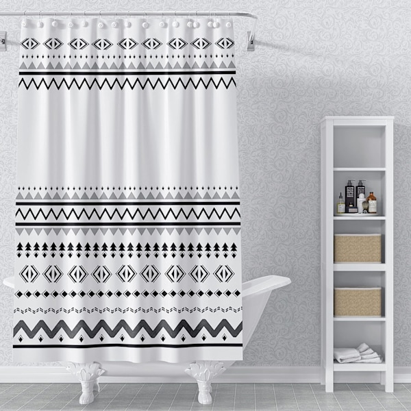 120x180cm Svart och vitt geometriskt mönster duschdraperi Bohemian Stripe Duschdraperi i nordisk stil för badrum Vattentät polyestertygset