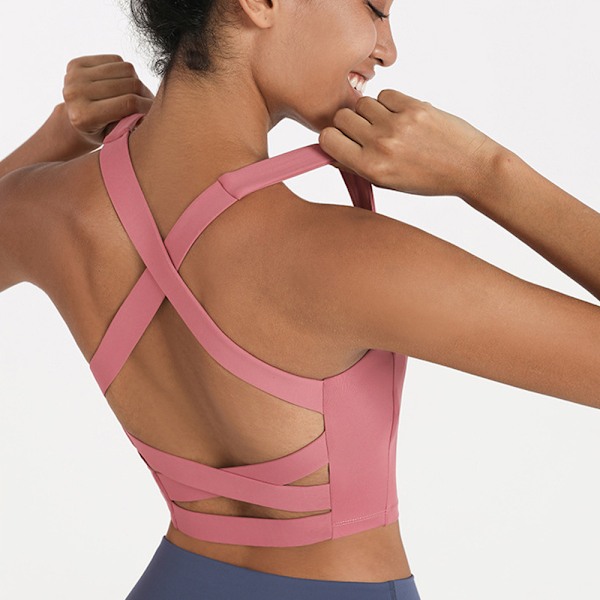 Cross Beautiful Back Sportbehå för kvinnor, stötdämpande väst för löpning och träning med bröstkuddar, yogabehå