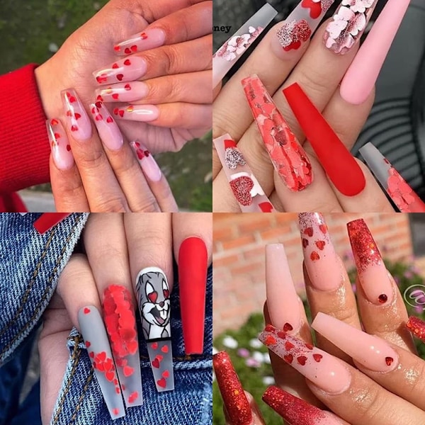 2 Påsar Hjärta Nagelkonst Dekaler Hjärta Nagelglitterflingor Glimmande Sekviner för DIY Nagelkonst Dekorationer
