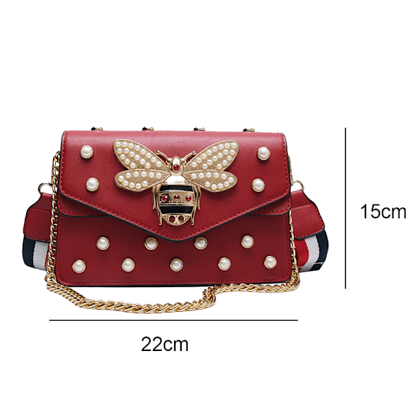 Bi-Plånbok Mode Crossbody Väska med Pärla för Kvinnor PU Läder Axelväska Handväska