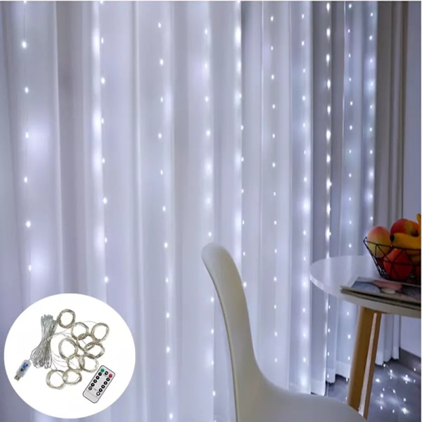 300 led gardinljus för sovrum, USB drivna ljusslingor med fjärrkontroll, vattentäta fönster Fairy Lights för julfest Bröllopshem
