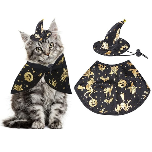 Lemmikkieläinten Halloween-noitaviittasetti, koiran ja kissan hattu ja viitta, asusteet