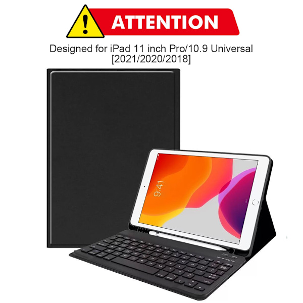 Tangentbordsfodral Trådlöst tangentbordsskydd med pennhållare Tangentbordsfodral för ipad 11-tums Pro/10,9 Universal [2021/2020/2018]
