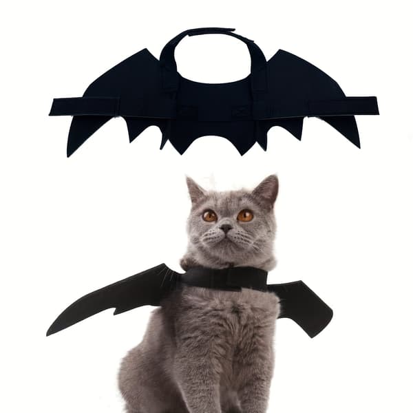 Justerbar flagermusvingedragt til katte og små hunde Blød polyester flagermuskappe til Halloweenfester Sort Black M