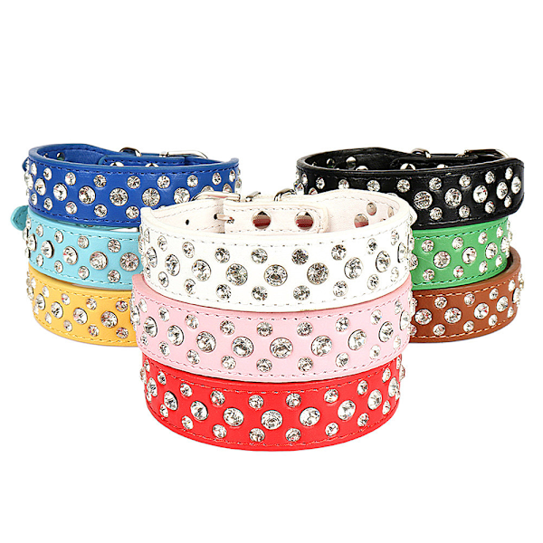Rhinestone PU Läder Kristall Diamant Husdjur Hund Katt Valp Halsband Svart