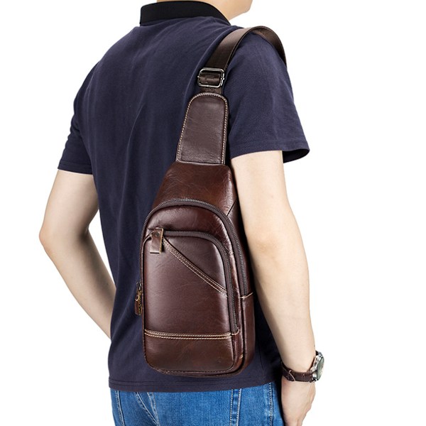 Aito Nahkainen Sling-Laukku Rinnassa Kannettava Casual-Laukku Matkustukseen Vaellukseen Ristiin Olalle Kannettava Reppu Vintage Päivärepun Miehille & Naisille