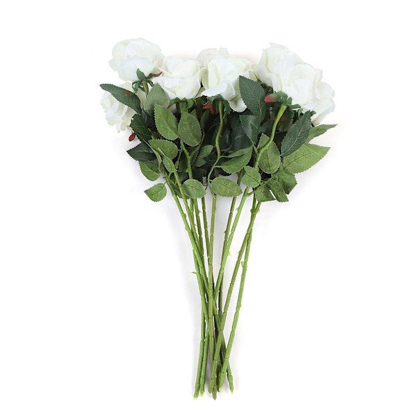 10 stk Kunstige Rose Silkeblomst Falsk Rose Bukett for Bryllup Fest Hjem Dekorasjon (Hvit)