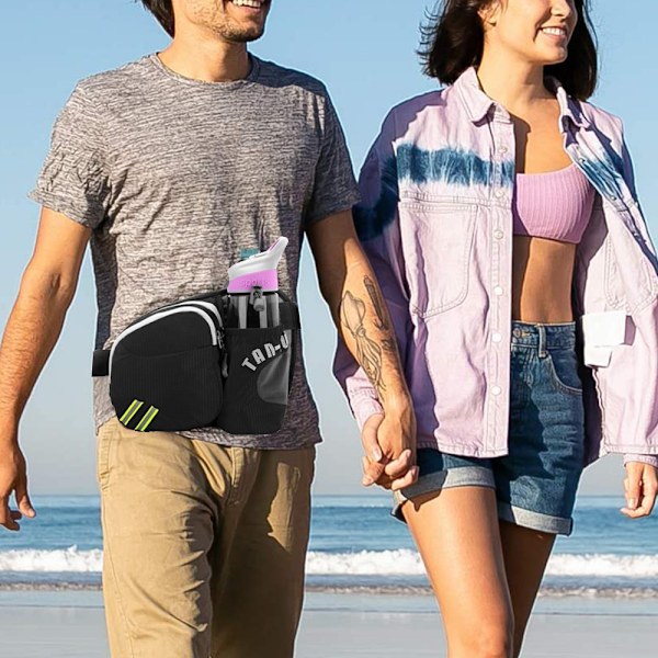 Vaellusvyölaukku Fanny Pack, jossa on vesipulloteline, miehille ja naisille, ulkoiluun, juoksuun, matkustamiseen, leirintään ja koiranulkoilutukseen, sopii kaikentyyppisille älypuhelimille