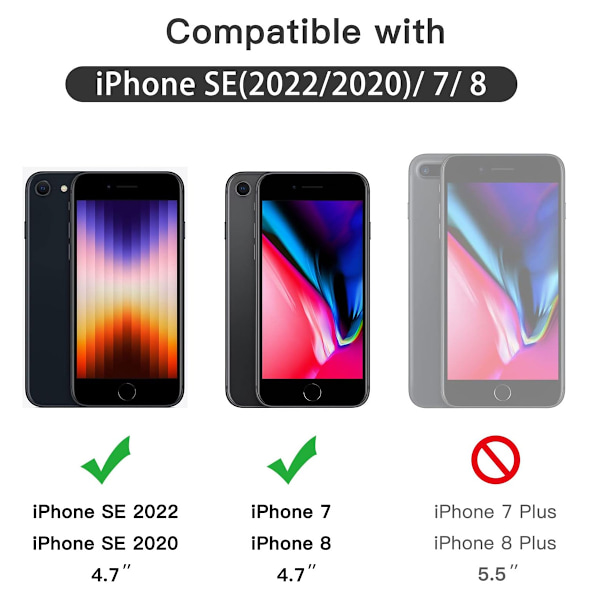 2 Pak Iphone 7&8 SE (2020-2022) Sort - Hærdet Glas 9H - 3D