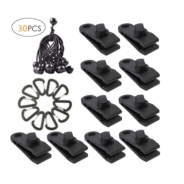 10 Set Presenning Clip Tält Clamp Presenning Markiser Clip Markiser Spännare Clamp Elastiskt rep Bungee för Presenning Ball Bungee Rep for tält,