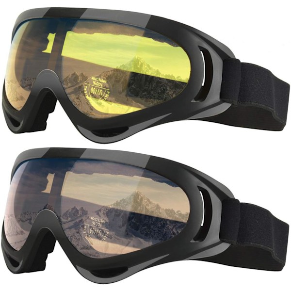 Skibriller, 2-pack, Snowboardglasögon för barn, pojkar & flickor, ungdomar, män & kvinnor, hjälmkompatibla med UV 400-skydd, vindbeständiga