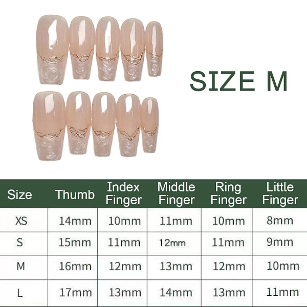Långa tryckta naglar, Medium Coffin-form, Nagelkonst med 3D Lyxdesign, Återanvändbara Falska Naglar, 10 st med Relaterat Nagelset, 4 Storlekar