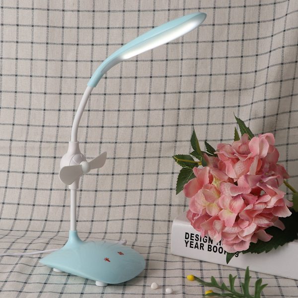 USB laddning 5W LED-bordslampa 3-växlad avbländande skrivbordslampa med fläkt för att läsa och studera