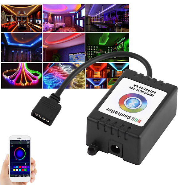 Trådløs LED-lampe fjernkontroll mobil Bluetooth-kontroll for RGB-lysstripe 12-24V svart