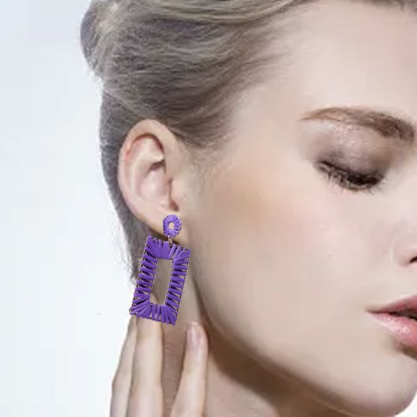 3 par Raffia Øreringe Boho Drop Øreringe Geometriske Hængende Øreringe til Kvinder Håndlavede Halm Øreringe Strand Øreringe til Piger