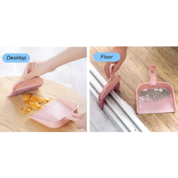Mini sopskyffel och set, multifunktionellt rengöringsverktyg med handborste, dammbehållare i plast, 2-i-1 sött set för barnleksaker