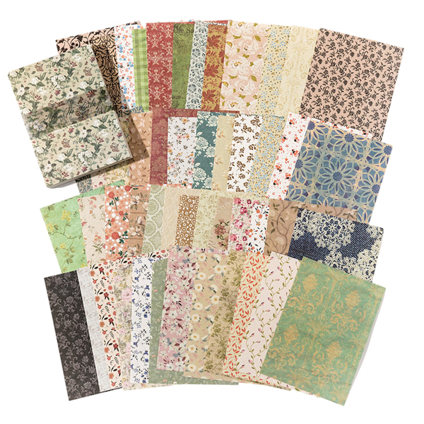 100 st vintage-scrapbookingpapper, vintage-blommor och klockor