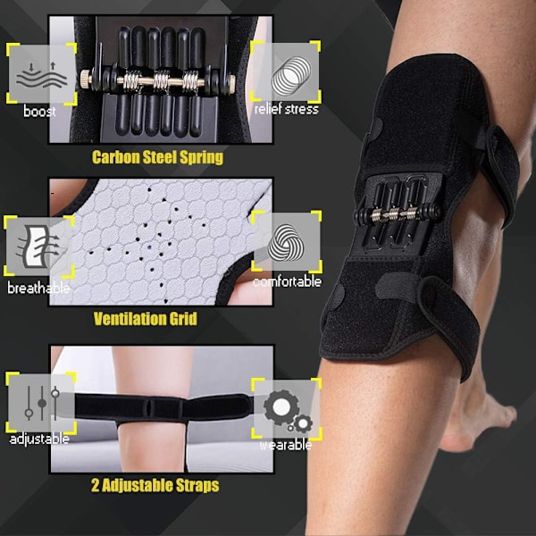 Power Knästöd, 2 förpackningar andas knästöd Skyddsutrustning Booster med power för män och kvinnor knäböj, bergsklättring, fitness