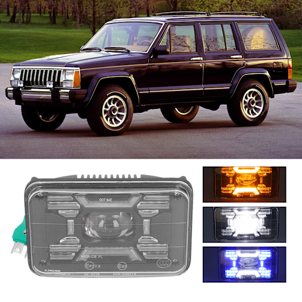 7 tommers kvadratisk LED Halo-frontlys DRL Blinklys Lav/Høystråle Lampeutskifting for Cherokee H6054