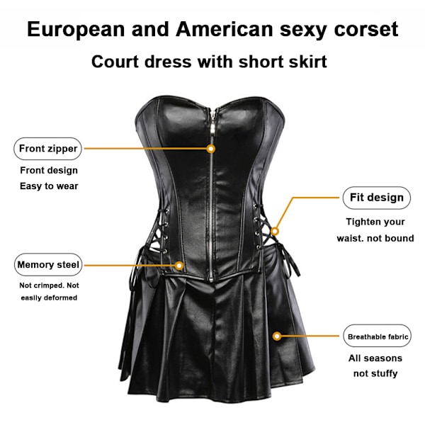 Naisten vetoketjullinen seksikäs röyhelöinen punk-rock-korsetti hameella Retro Goth vyötärökorsetti Basque Bustier